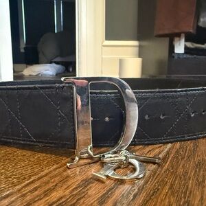 Vintage Christian Dior Leather Dior Charm Logo Belt Black Size 85